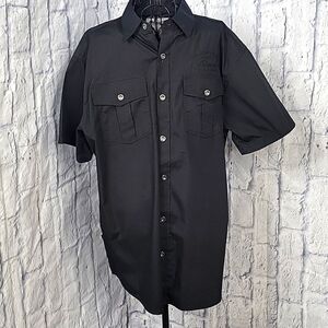 ABLANCHE PREMUM‎ Quality Black Button Up Embroidered Men's Shirt Large
